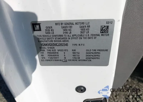 2012 Chevrolet Traverse 1Lt from USA, damaged, VIN 1GNKVGED9CJ262345